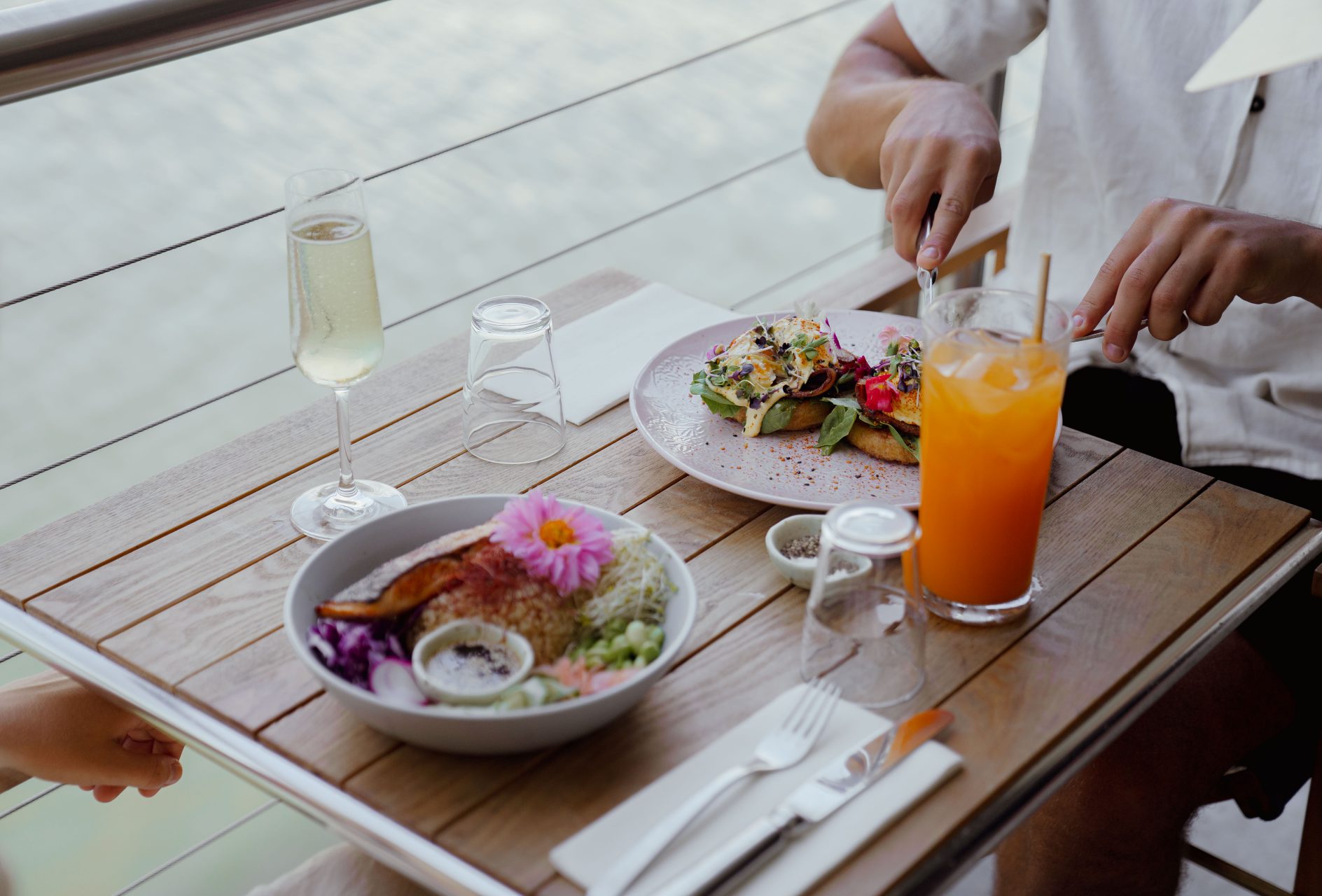 breakfast at riverfront cafe